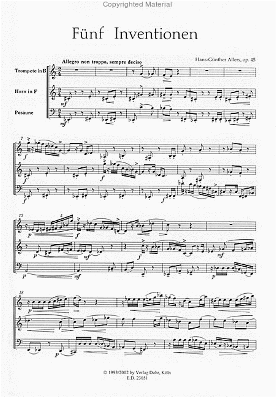 Fünf Inventionen für Trompete, Horn und Posaune op. 45 Horn scores gallery preview page 2