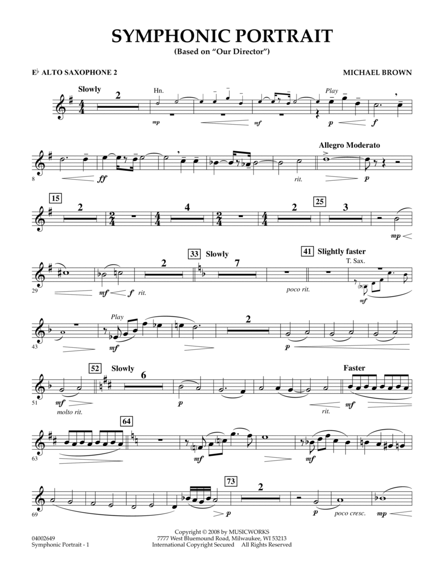 Symphonic Portrait (based on Our Director) - Eb Alto Saxophone 2 Alto Saxophone scores gallery preview page 1