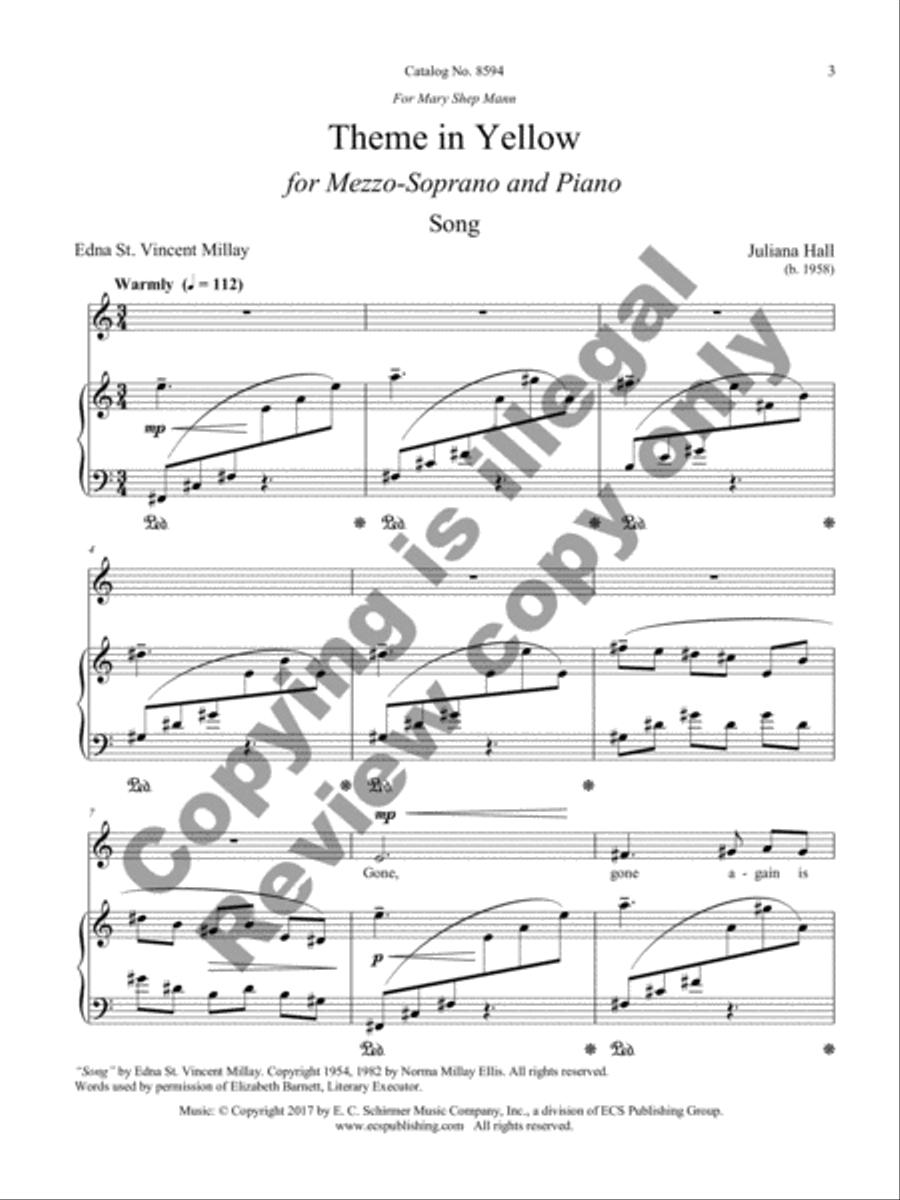 Theme in Yellow: 7 Songs for Mezzo-Soprano and Piano Mezzo-Soprano Voice scores gallery preview page 17