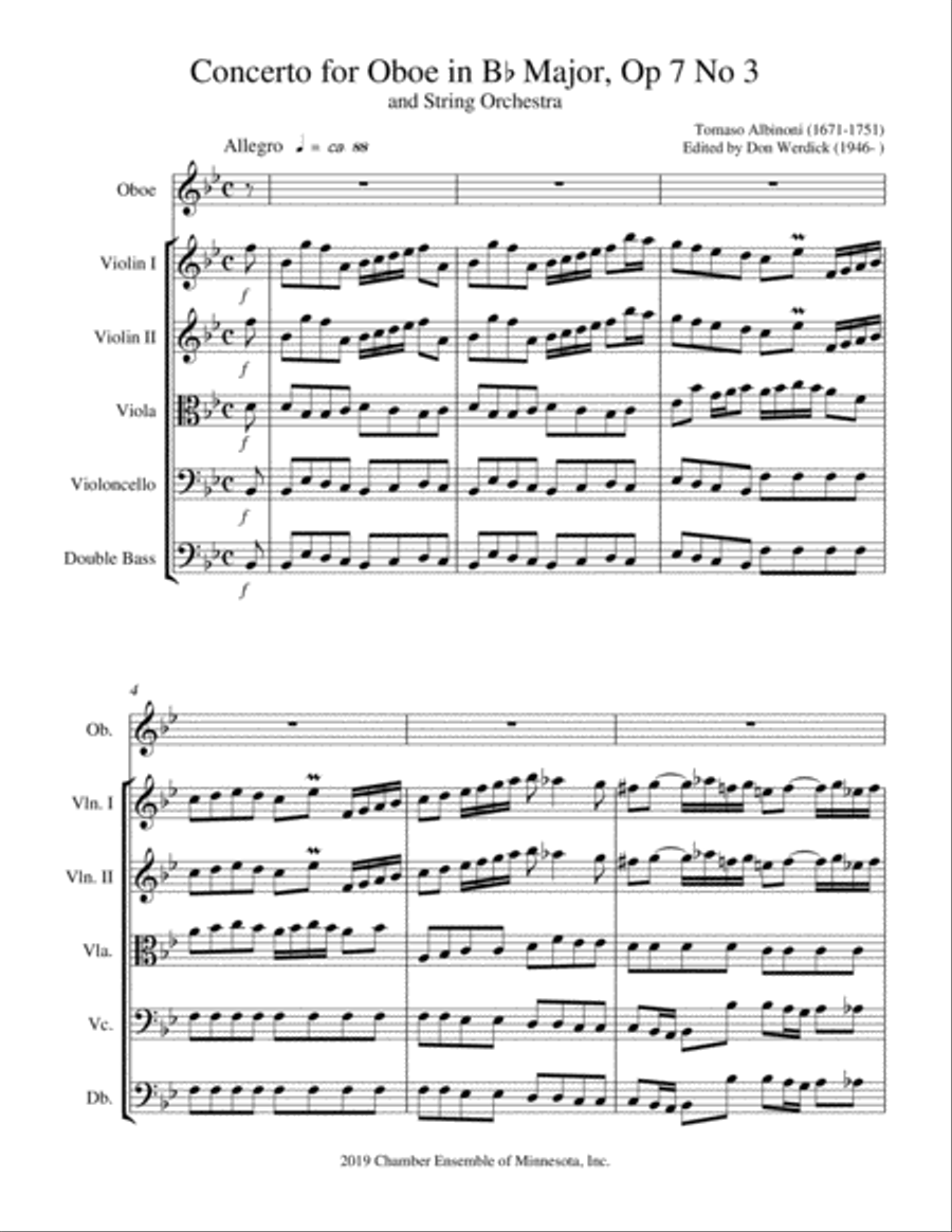 Concerto for Oboe in Bb Major, Op. 7 No. 3 and String Orchestra Chamber Orchestra scores gallery preview page 2