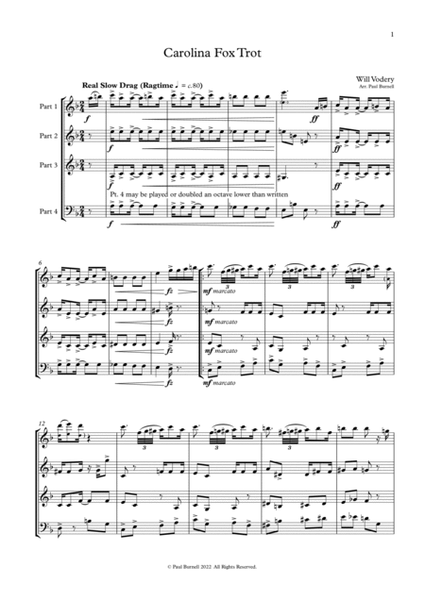 Carolina Fox Trot, arranged for instruments in four parts image number null