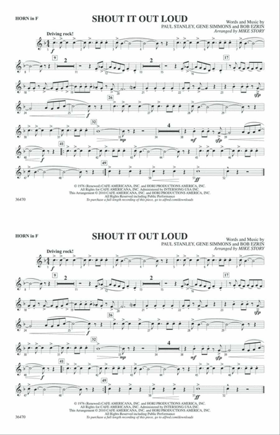Shout It Out Loud: 1st F Horn Marching Band scores gallery preview page 1