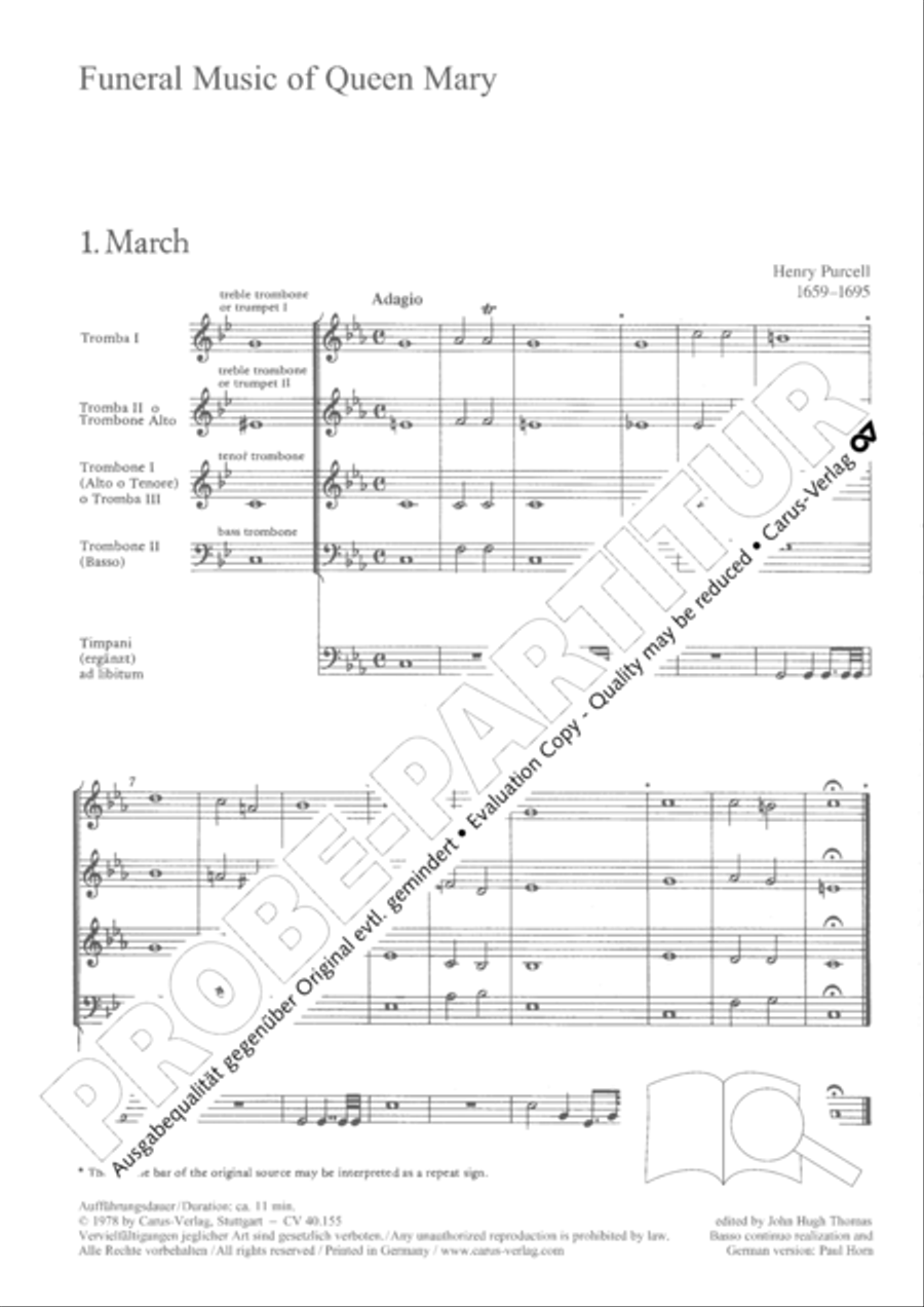 Funeral music of Queen Mary 4-Part scores gallery preview page 5