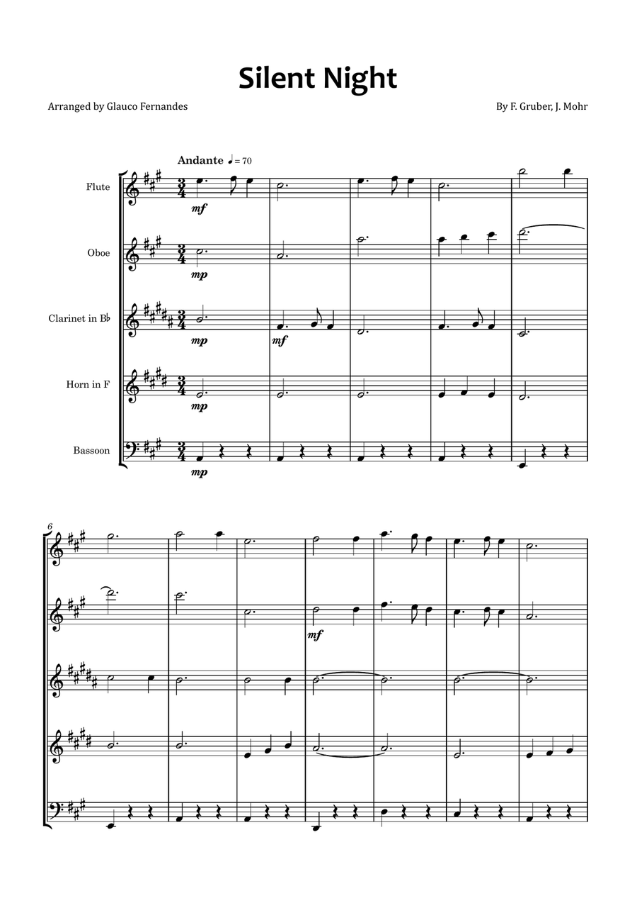 Silent Night Woodwind Quintet scores gallery preview page 1