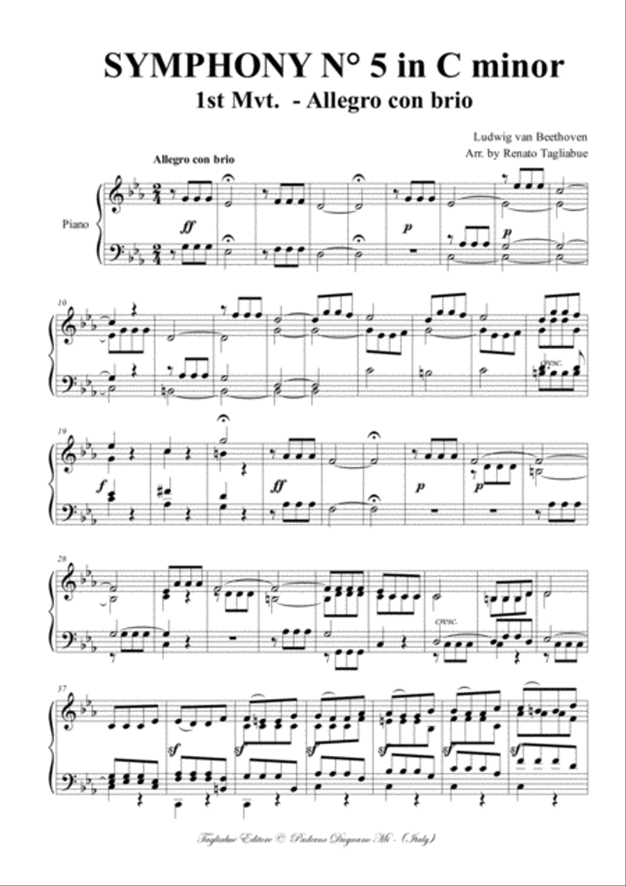 SYMPHONY N° 5 in C minor - Allegro con brio - Arr. for Piano Piano Solo scores gallery preview page 2