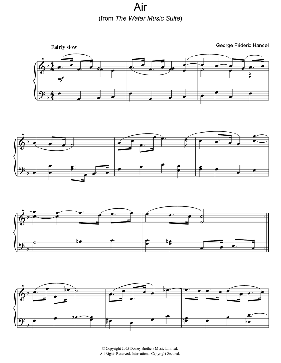 Air (from The Water Music Suite) Easy Piano scores gallery preview page 1