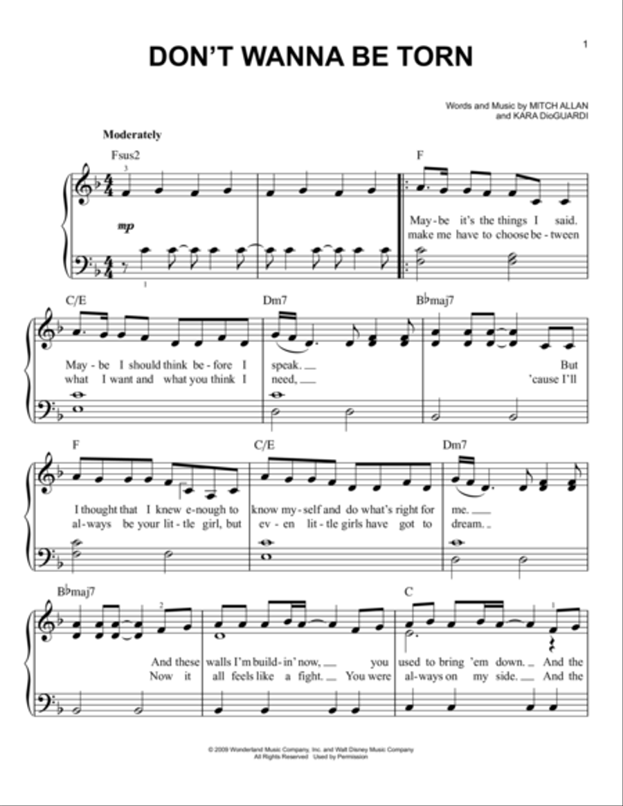 Don't Wanna Be Torn Don't Wanna Be Torn Easy Piano scores gallery preview page 1