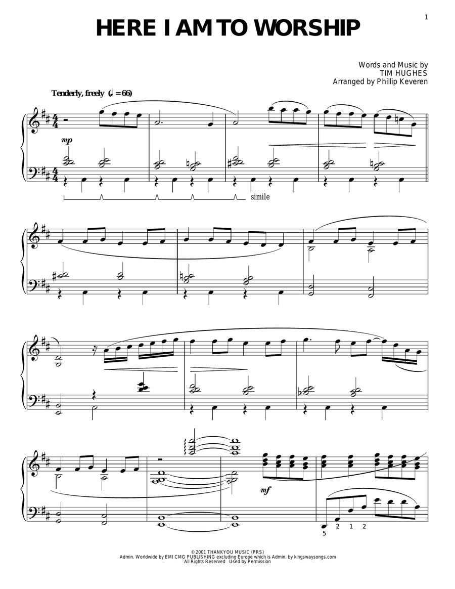 Here I Am To Worship [Jazz version] (arr. Phillip Keveren) Piano Solo scores gallery preview page 1