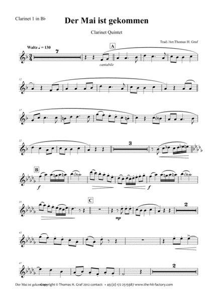 Der Mai ist gekommen - German Folk Song - Clarinet Quintet image number null