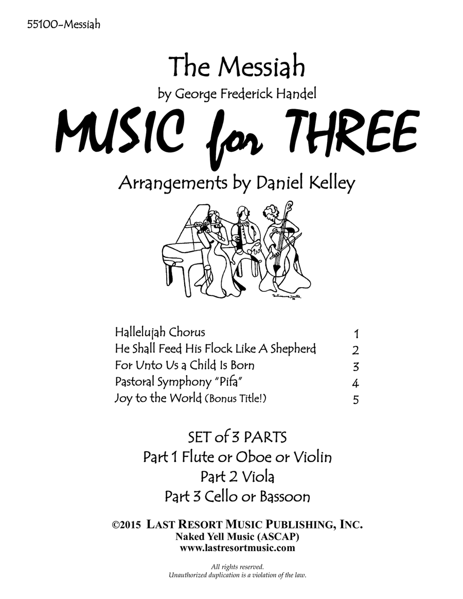 Handel's Messiah for String Trio (Violin, Viola, Cello) Set of 3 Parts Small Ensemble scores gallery preview page 1