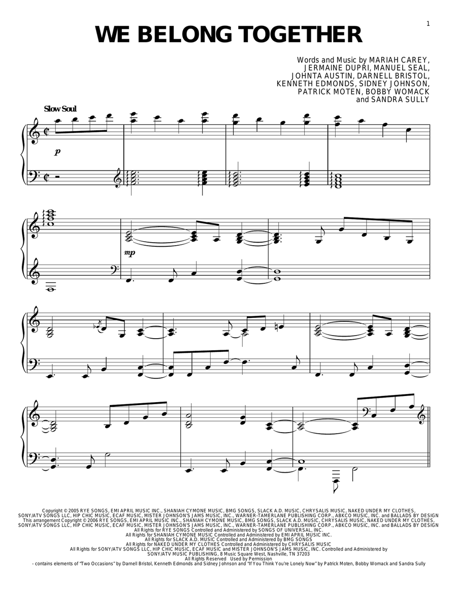 We Belong Together Piano Solo scores gallery preview page 1
