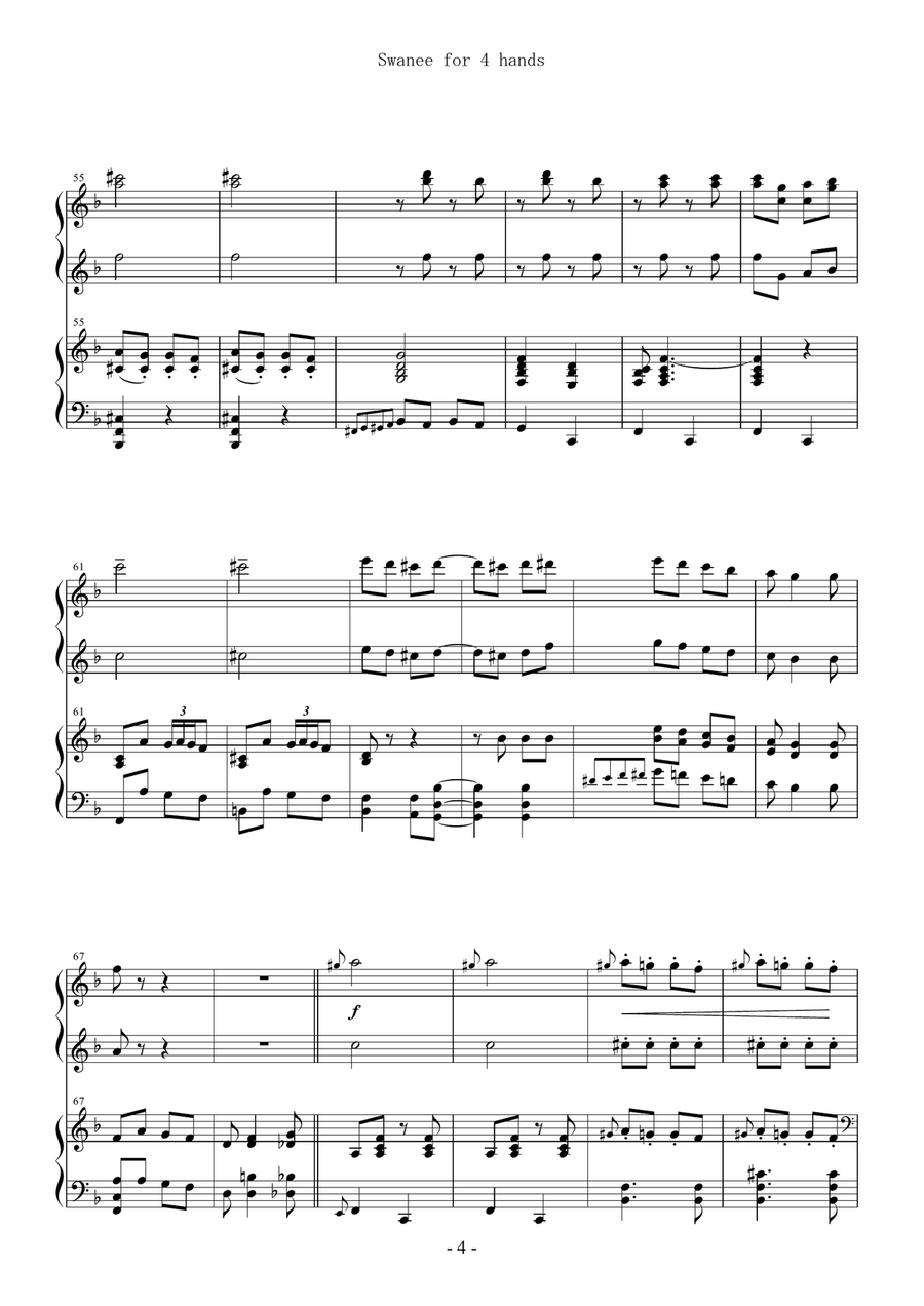 Swanee for 4 hands piano Piano Duet scores gallery preview page 4