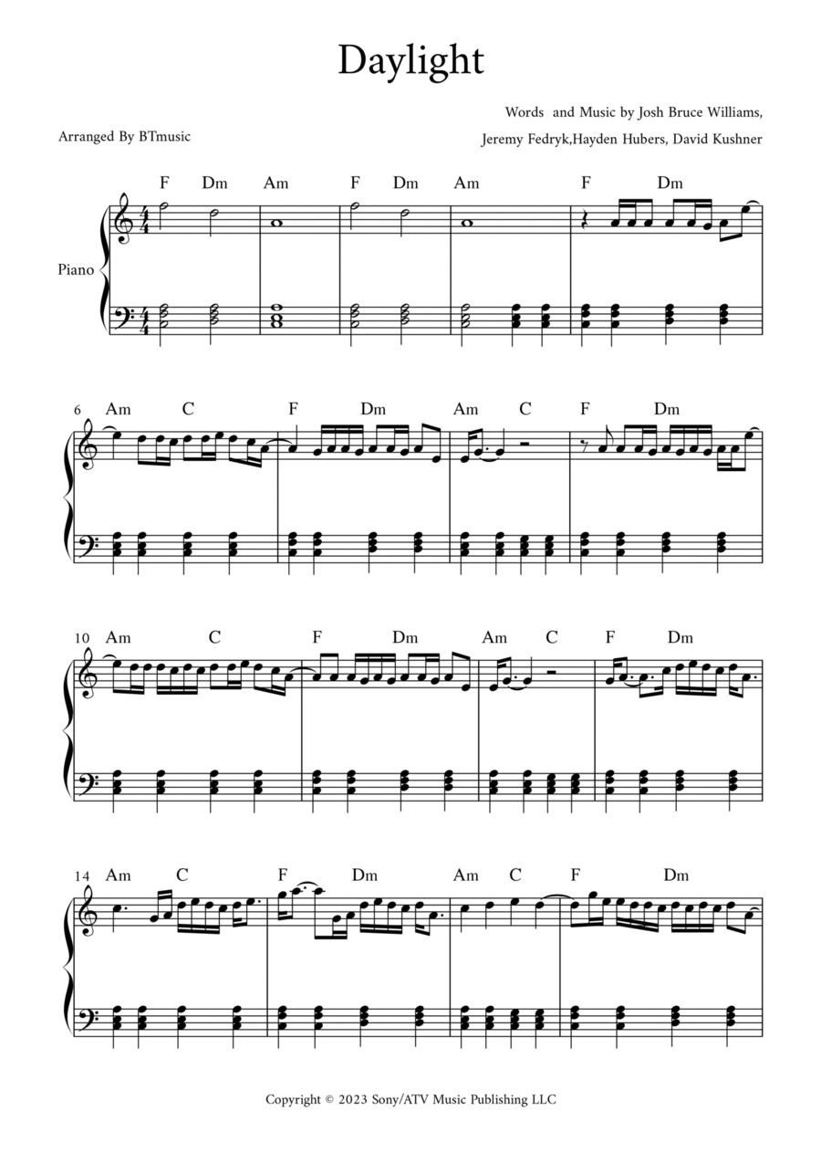 Daylight Piano Solo scores gallery preview page 1