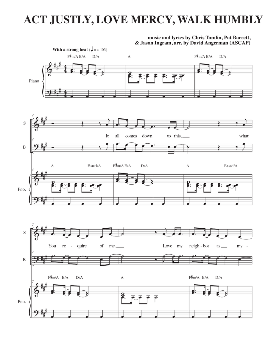 Act Justly Love Mercy Walk Humbly Piano, Vocal scores gallery preview page 1