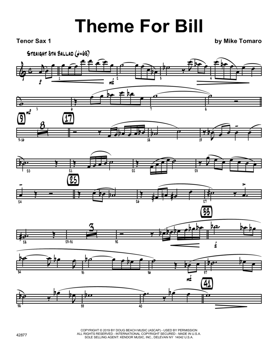 Theme For Bill - 1st Tenor Saxophone