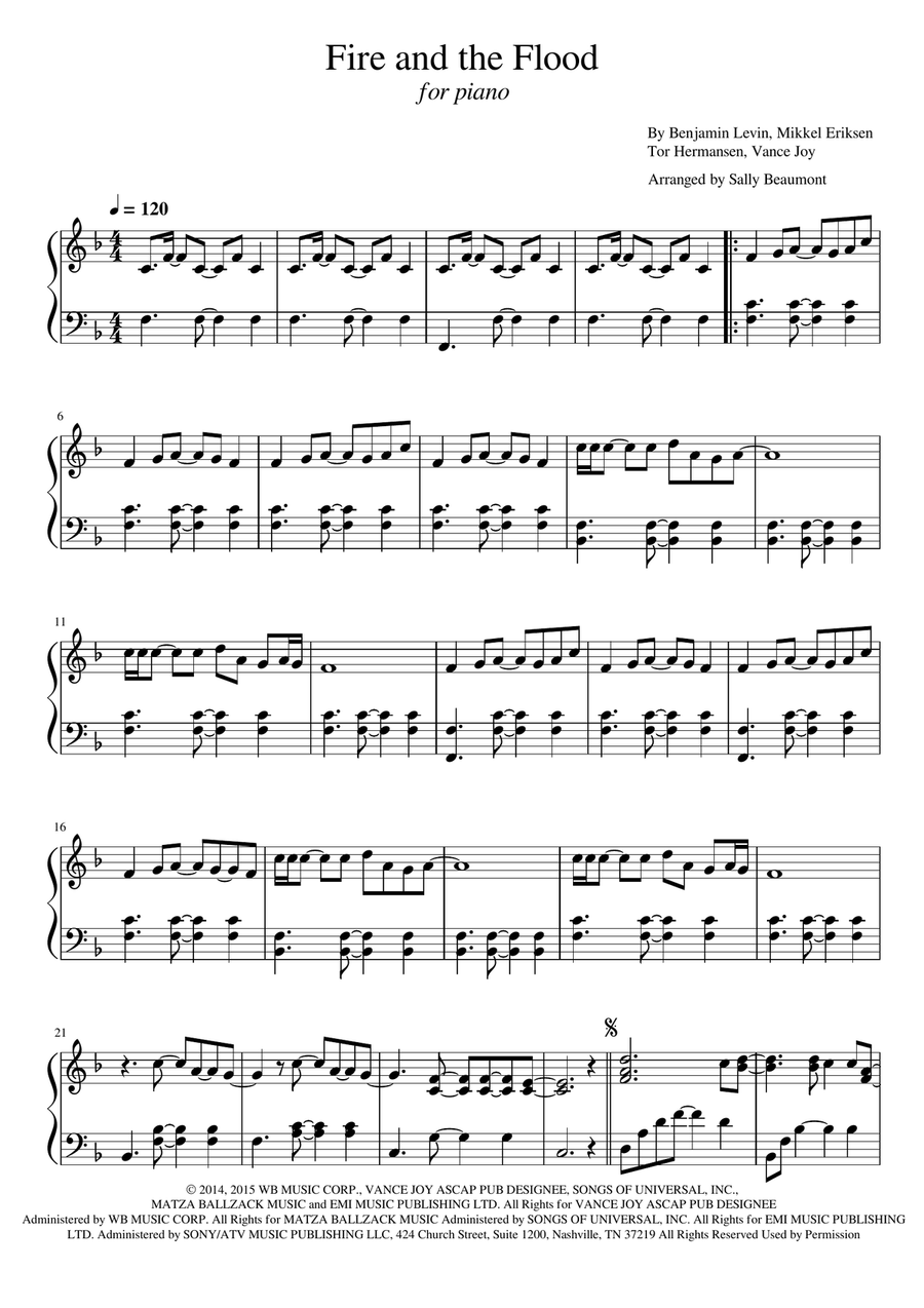 Fire And The Flood Piano Solo scores gallery preview page 1