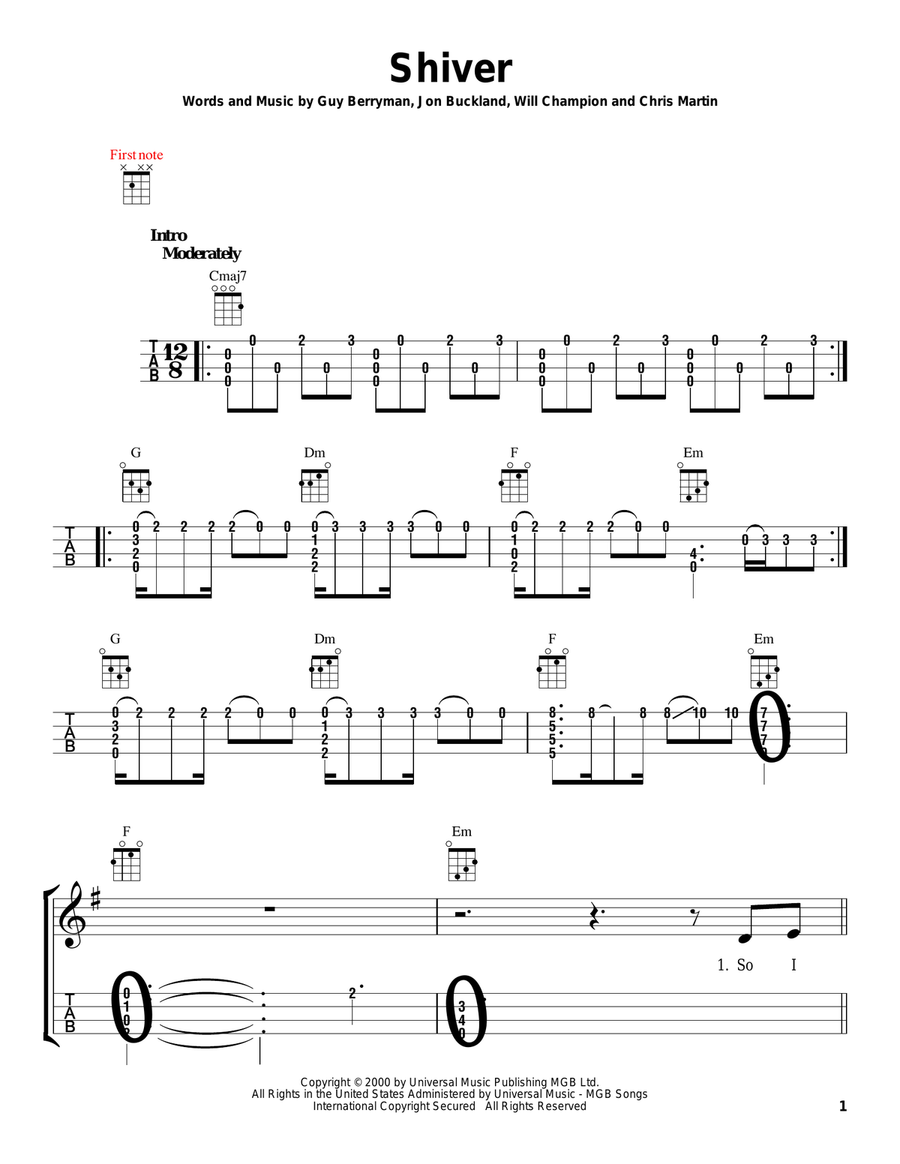 Shiver Ukulele scores gallery preview page 1