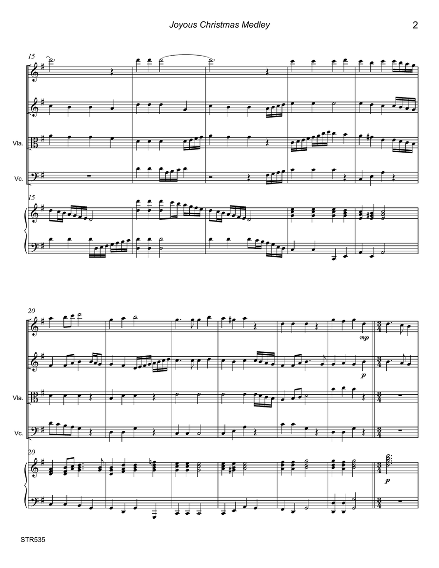 JOYOUS CHRISTMAS MEDLEY - STRING QUARTET with optional Piano (5 Carol Medley) Piano Quintet scores gallery preview page 2