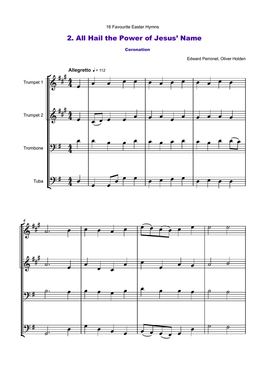 16 Favourite Easter Hymns for Brass Quartet, two Trumpets, Trombone and Tuba. Brass Quartet scores gallery preview page 4