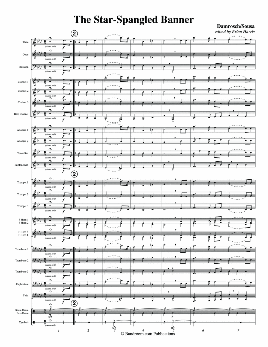 STAR-SPANGLED BANNER, THE - USA National Anthem; concert band setting with text Concert Band scores gallery preview page 1