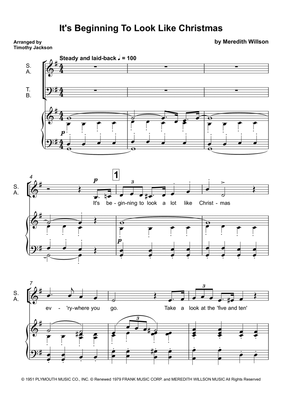 It's Beginning To Look Like Christmas 4-Part scores gallery preview page 1