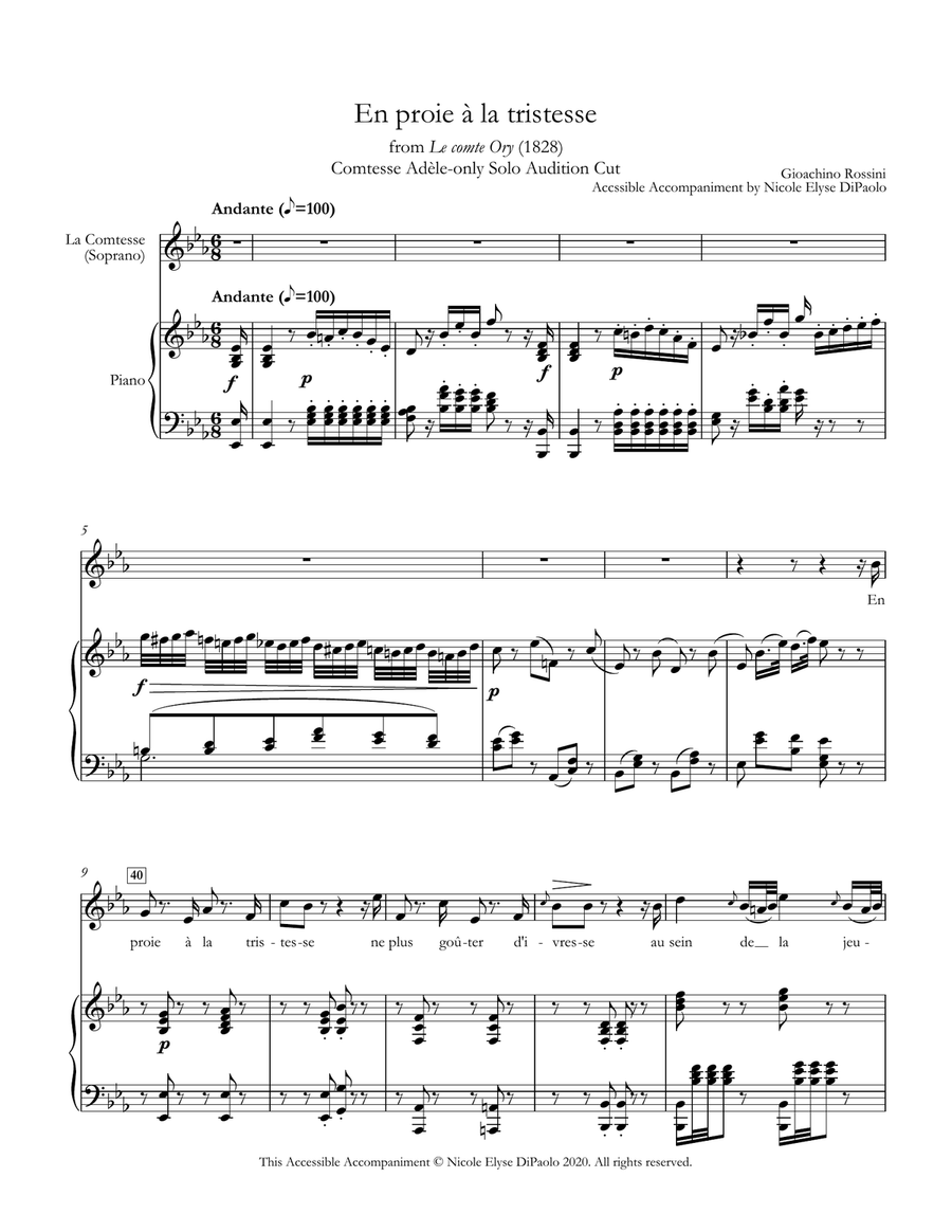 En proie à la tristesse from Le comte Ory - Comtesse Adèle-only Solo Audition/Recital Cut Soprano Voice scores gallery preview page 1