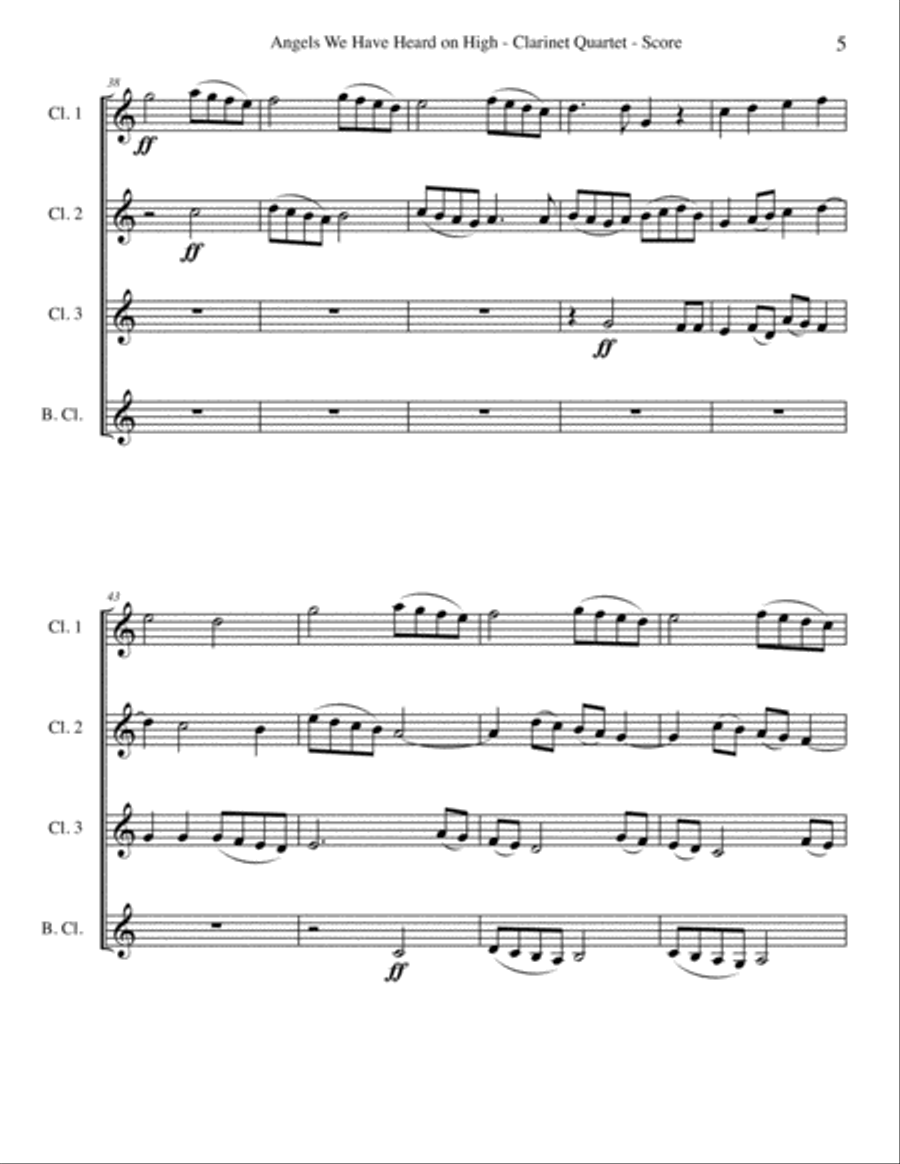 Angels We Have Heard on High for Clarinet Quartet Clarinet Quartet scores gallery preview page 5