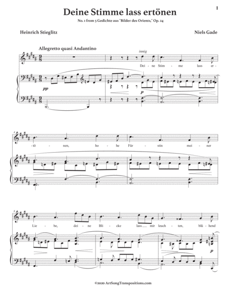 GADE: Deine Stimme lass ertönen, Op. 24 no. 1 (transposed to B major)
