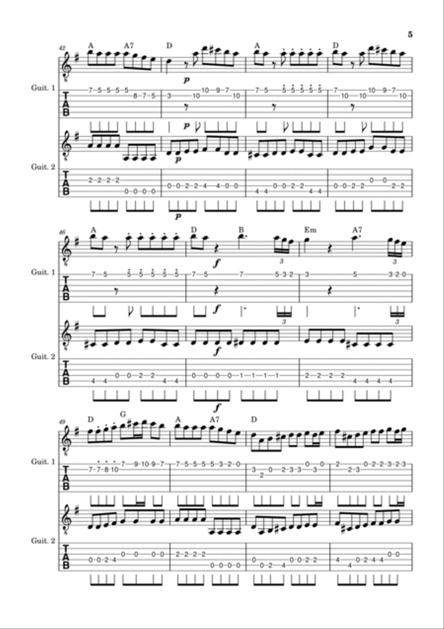 Eine Kleine Nachtmusik - guitar version w/ chords (tab + traditional notation) Guitar Ensemble scores gallery preview page 5
