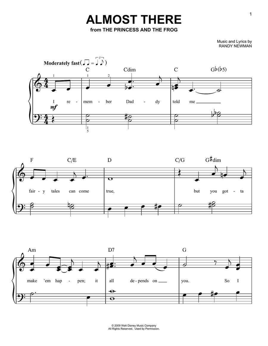 Almost There (from The Princess And The Frog) Easy Piano scores gallery preview page 1