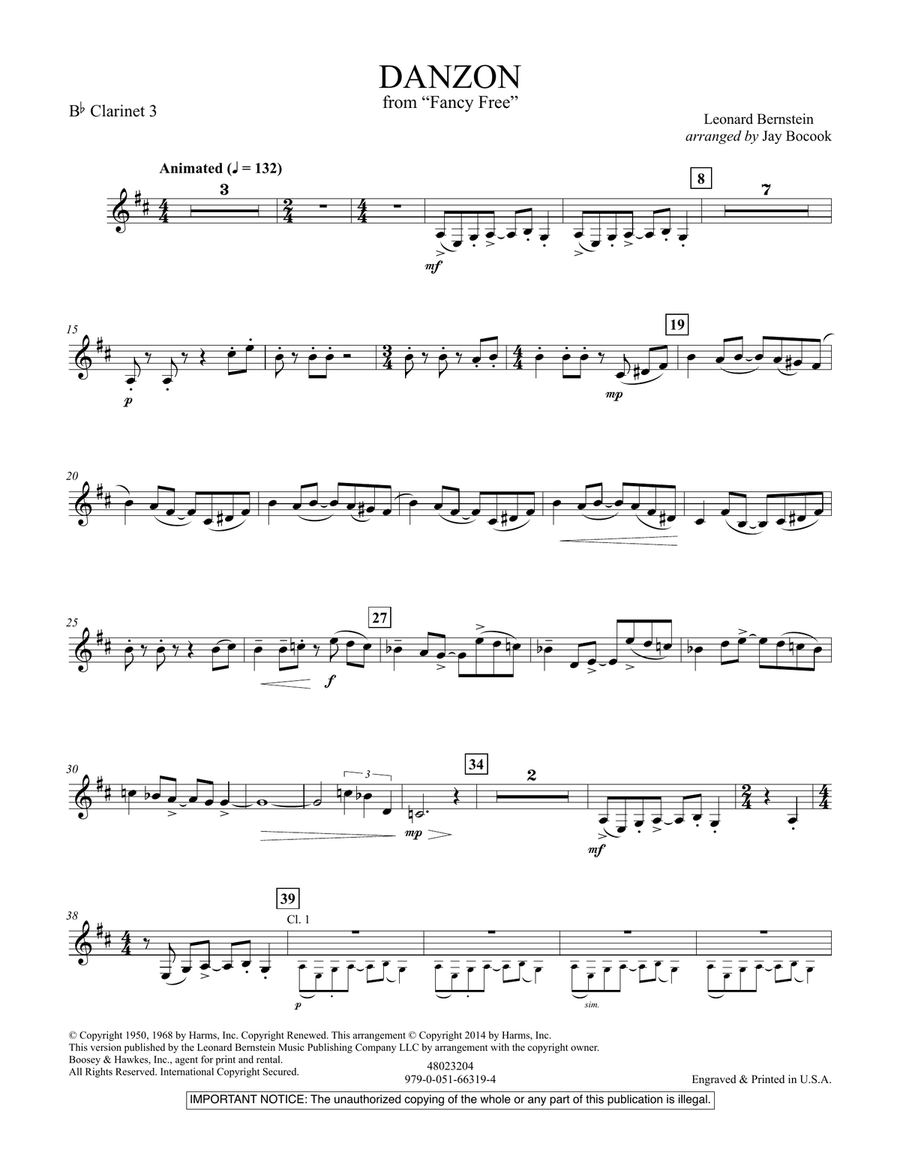 Danzon (from Fancy Free) - Bb Clarinet 3 Concert Band scores gallery preview page 1