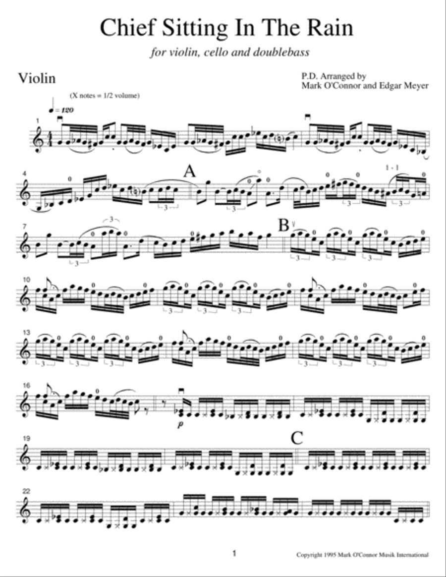 Chief Sitting In The Rain (violin part - vln, cel, bs) String Trio scores gallery preview page 4