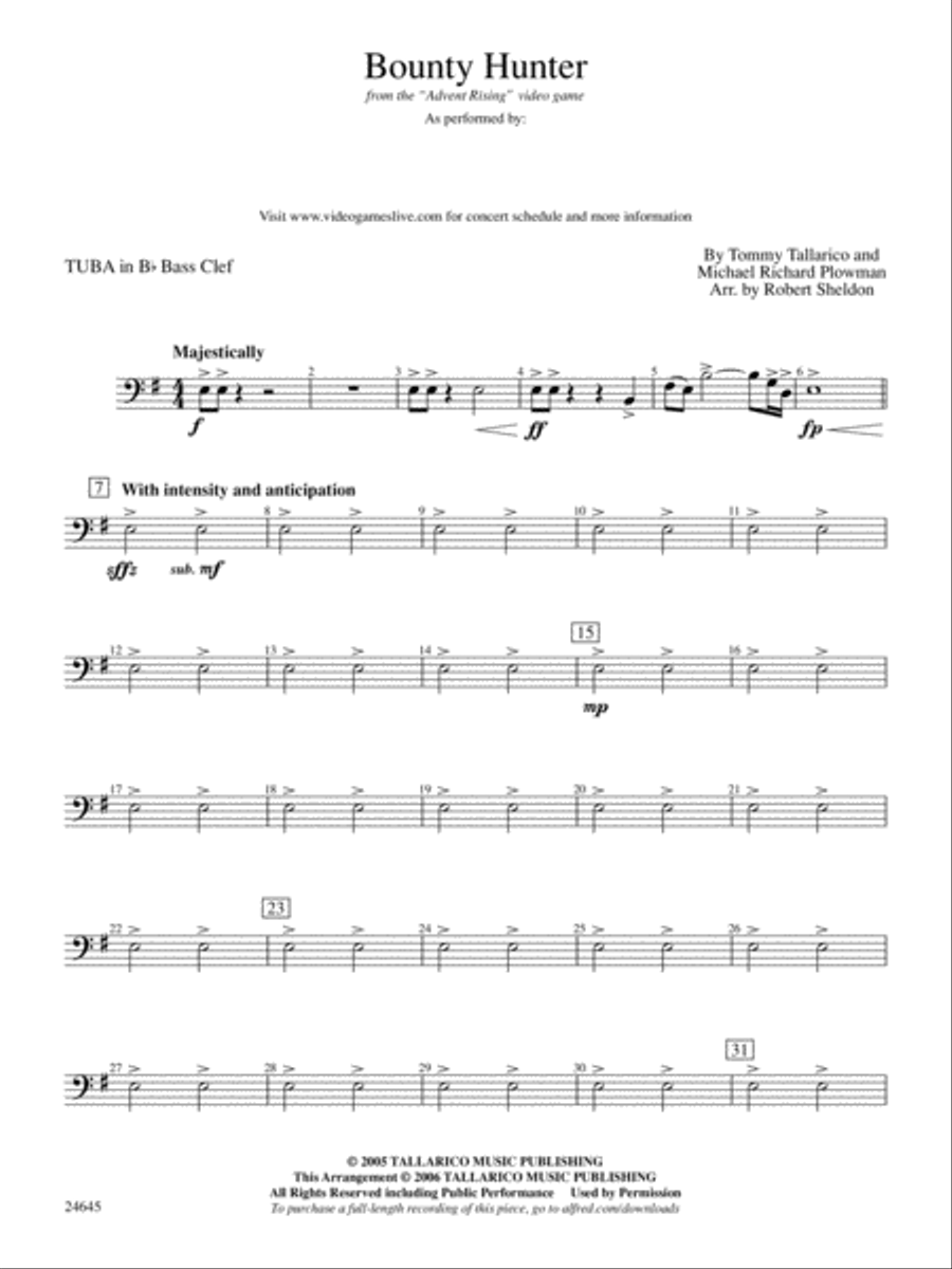 Bounty Hunter (from Advent Rising): (World Part) B-flat Tuba B.C. Concert Band scores gallery preview page 1