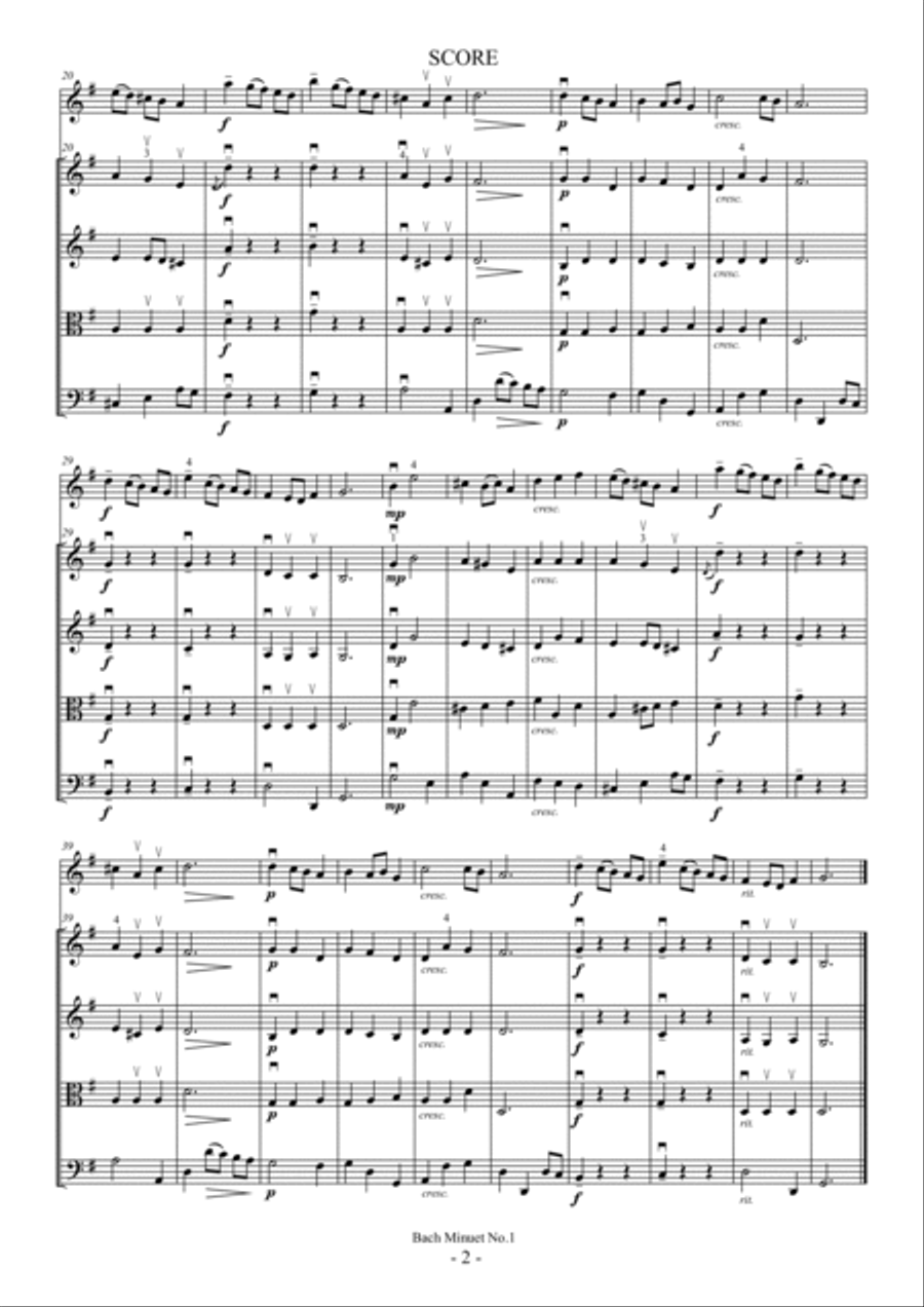 Bach Minuet No.1(For Solo Vn and Strings) String Orchestra scores gallery preview page 2