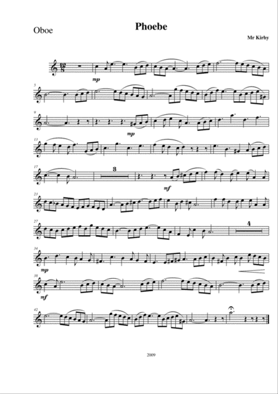 Phoebe - oboe solo Oboe Solo - Digital Sheet Music