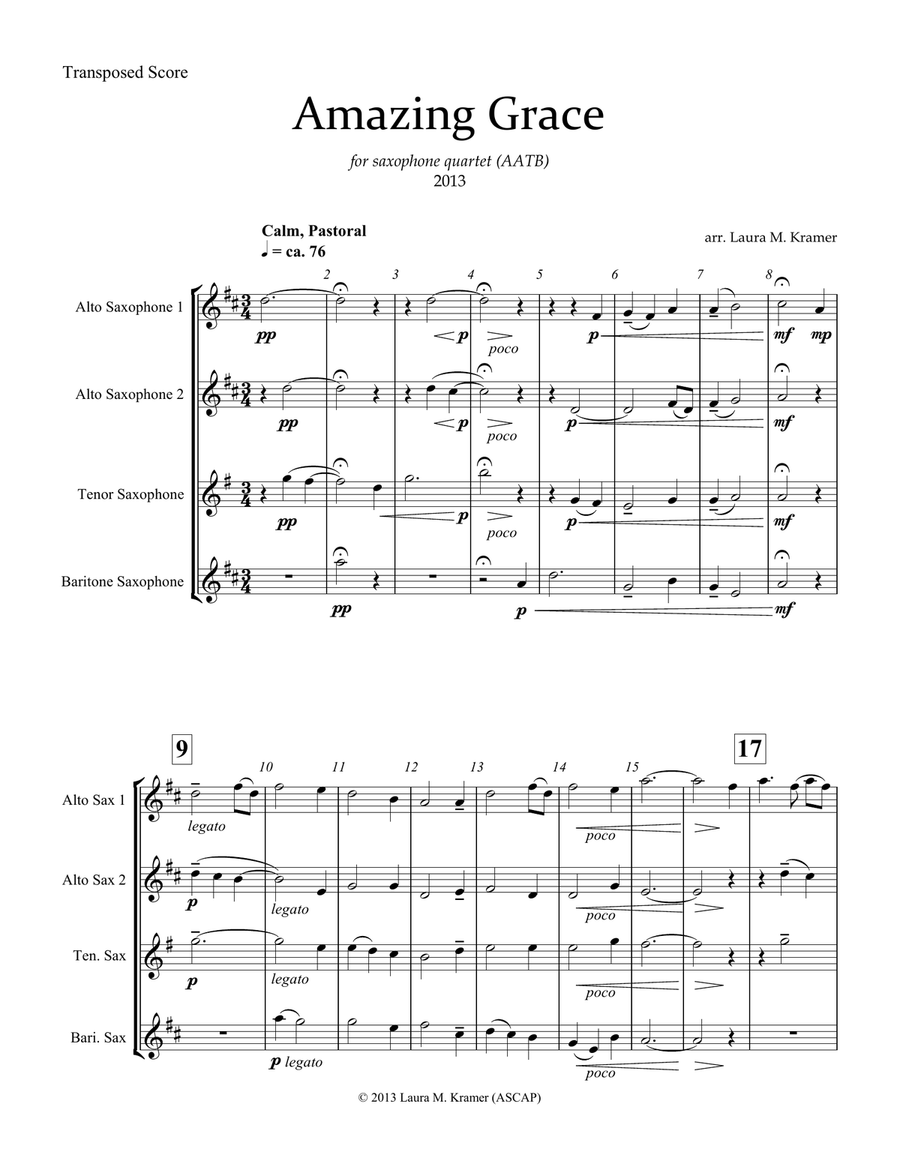 Amazing Grace for saxophone quartet Saxophone Quartet scores gallery preview page 3