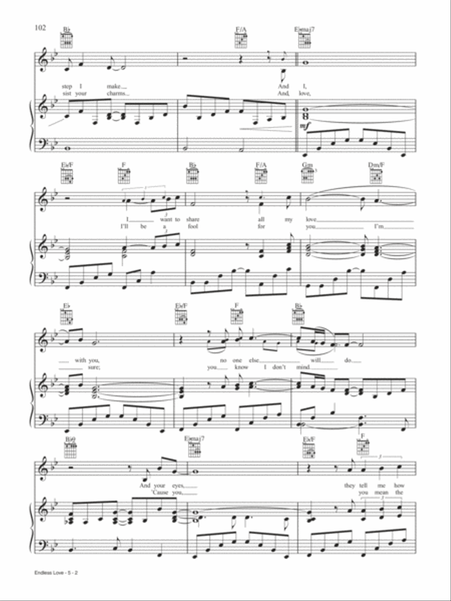 Endless Love Piano, Vocal, Guitar scores gallery preview page 2