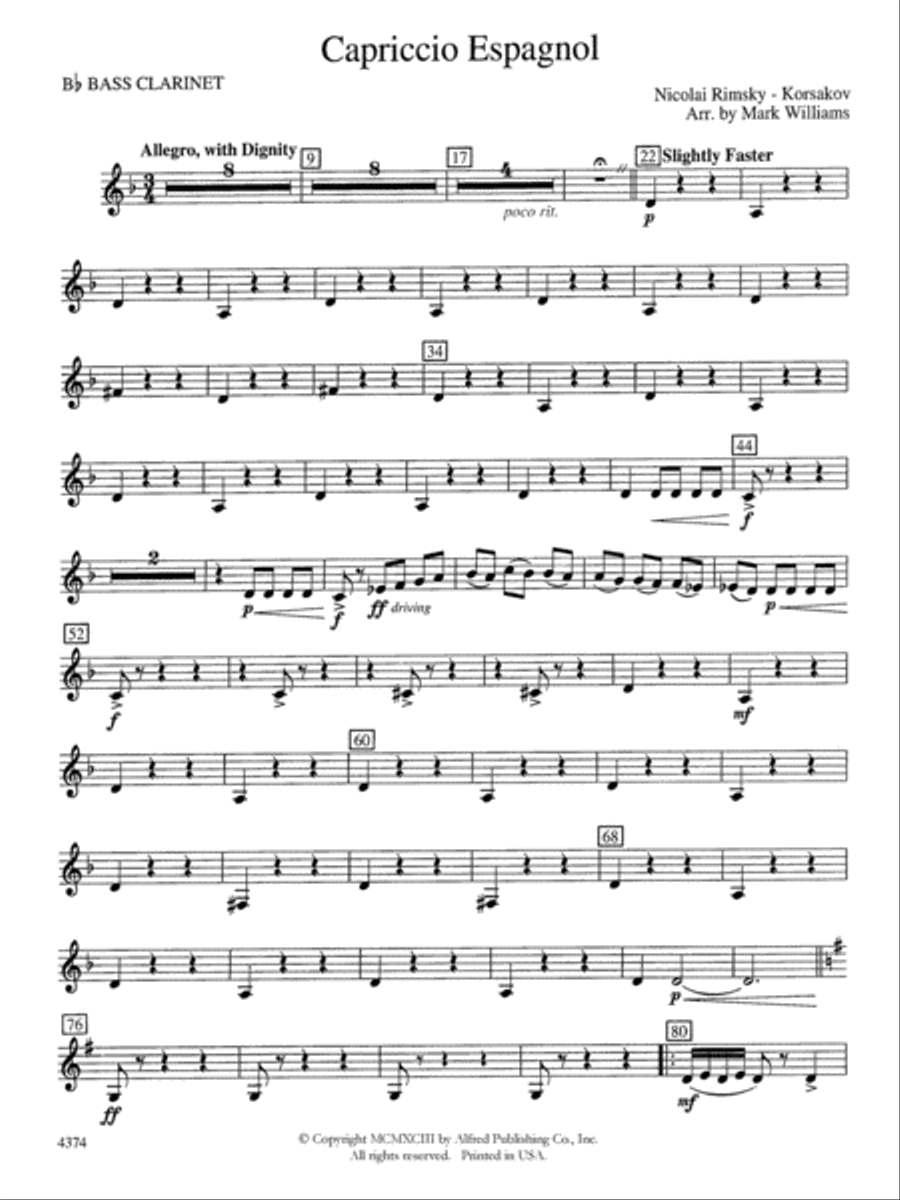 Capriccio Espagnol: B-flat Bass Clarinet Concert Band scores gallery preview page 1