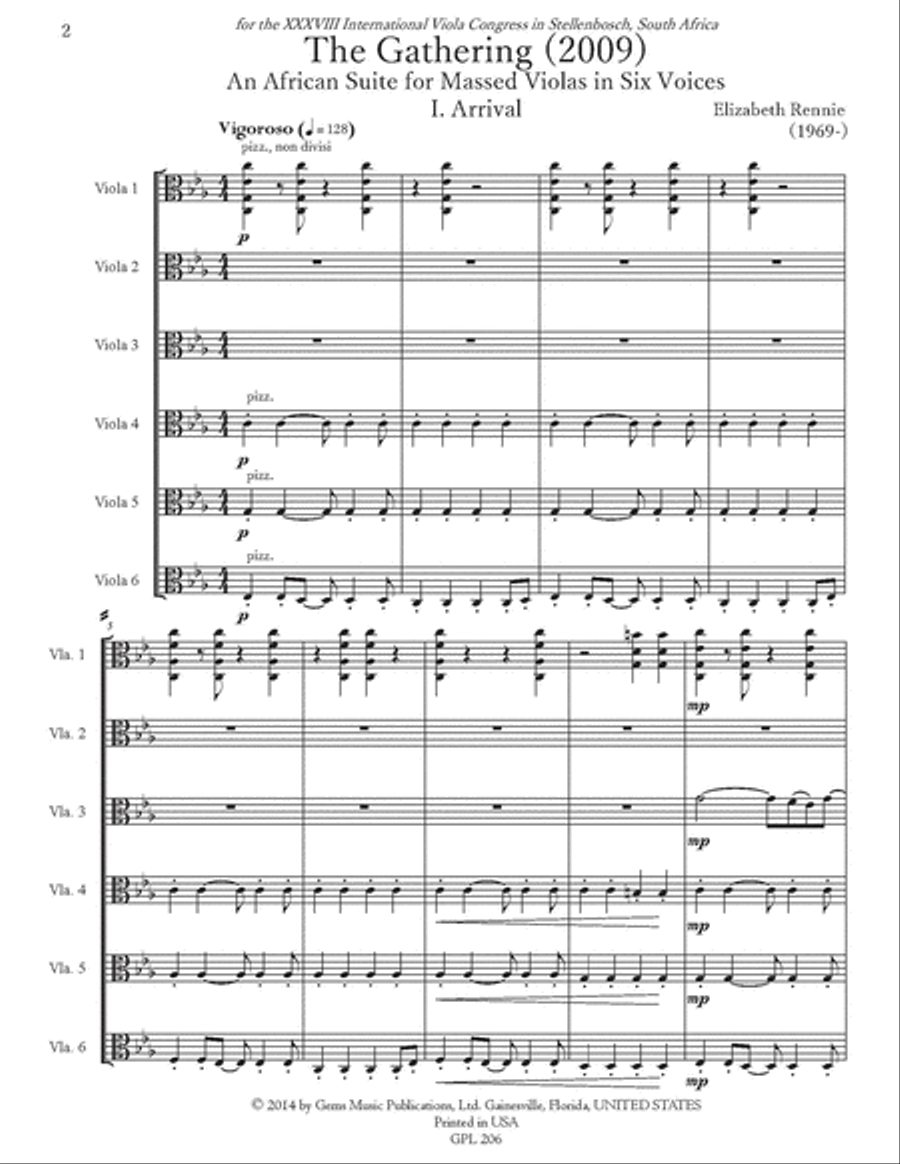 The Gathering- An African Suite for Massed Violas in Six Voices (2009) Voice scores gallery preview page 2