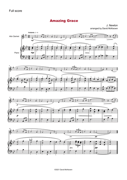 Amazing Grace, Gospel Hymn for Alto Clarinet and Piano