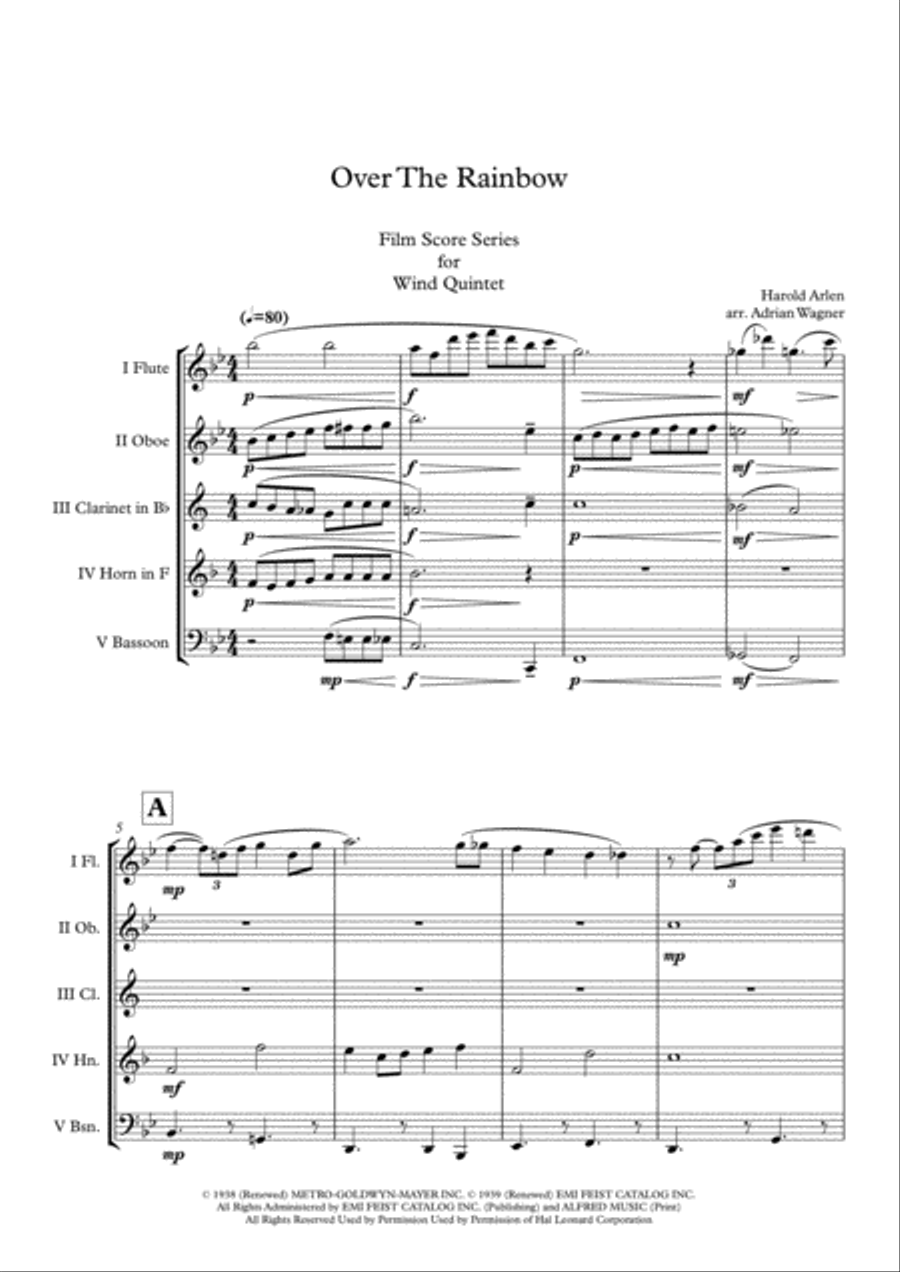 Over The Rainbow (from The Wizard Of Oz) Woodwind Quintet scores gallery preview page 3