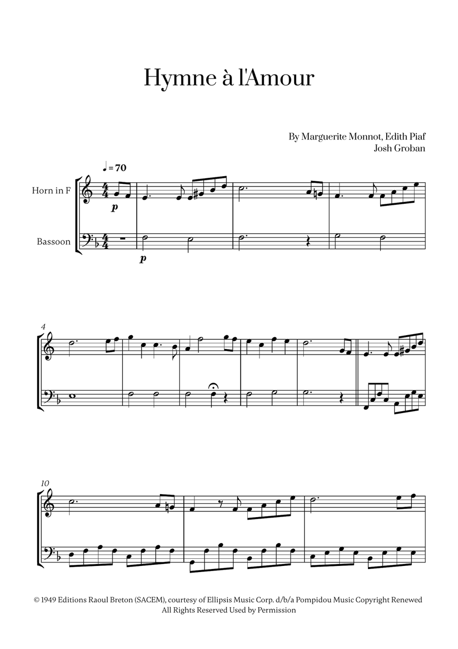 Hymne A L'amour Woodwind Duet scores gallery preview page 1