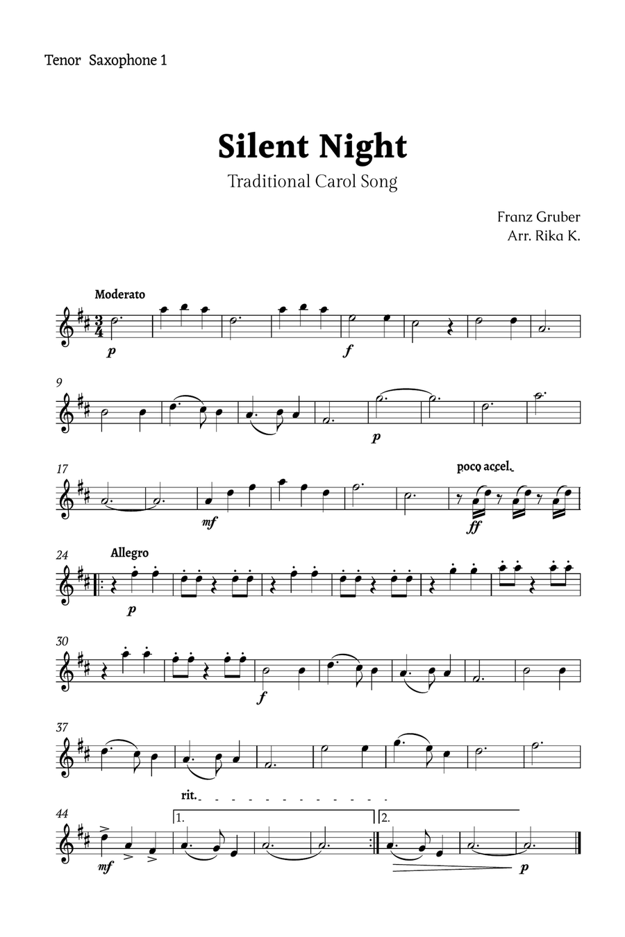 Slient Night for Tenor Sax Trio Woodwind Trio scores gallery preview page 3