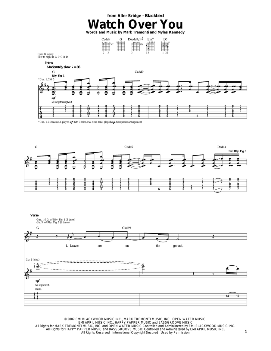 Watch Over You Acoustic Guitar scores gallery preview page 1