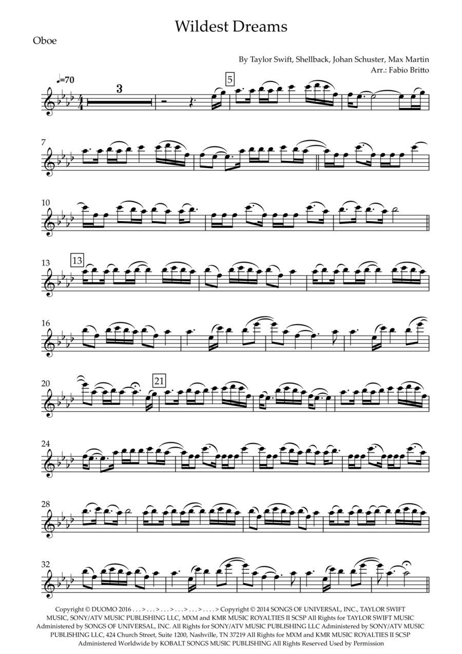 Wildest Dreams Oboe Solo scores gallery preview page 1