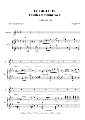 LE GRILLON - G. Bizet - For Soprano (or Mezzosoprano: alternative notation) and Piano