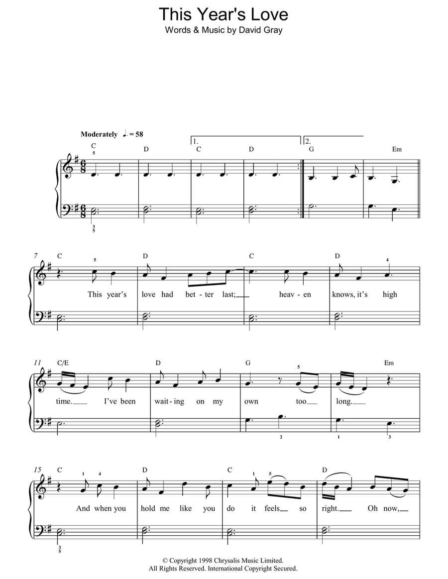 This Year's Love Easy Piano scores gallery preview page 1