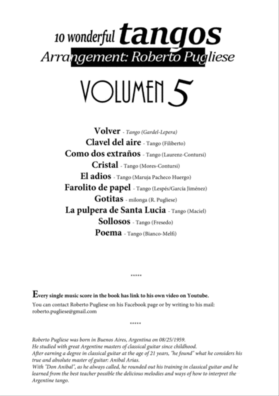 10 wonderful TANGOS for guitar by Roberto Pugliese - Volumen 5 Classical Guitar scores gallery preview page 4