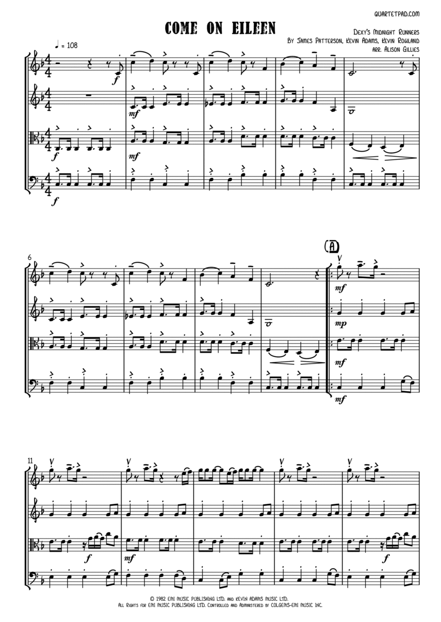 Come On Eileen String Quartet scores gallery preview page 1