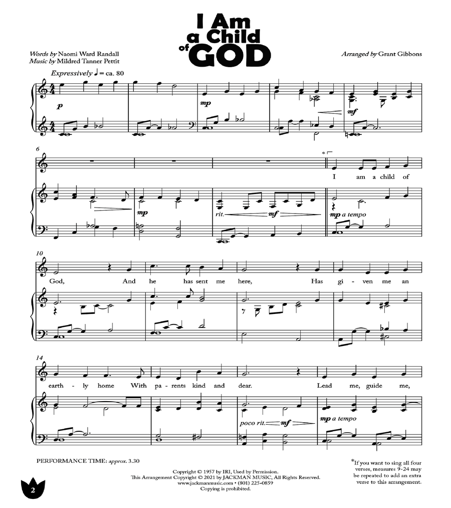 I Am a Child of God - Children's Chorus I Am a Child of God - Children's Chorus Children's Choir scores gallery preview page 2